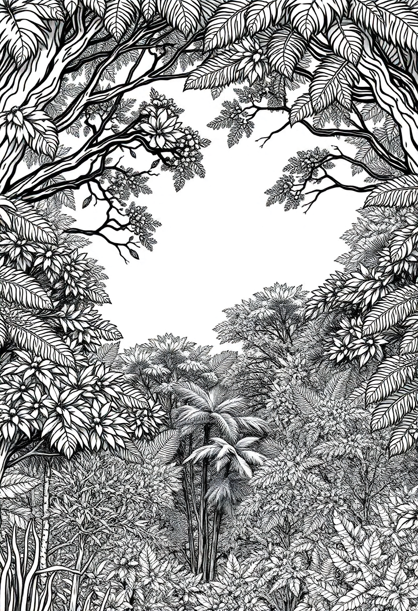 Intricate Forest Canopy coloring page, free printable