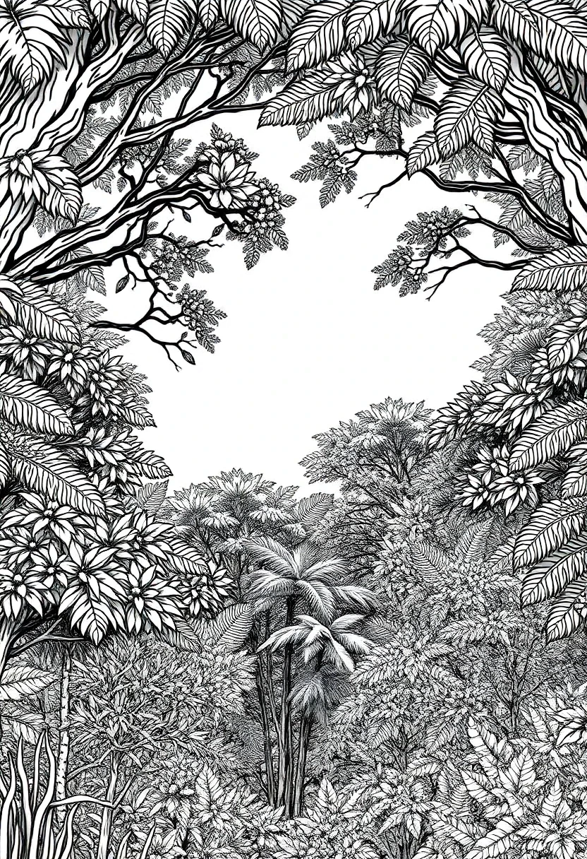 Intricate Forest Canopy coloring page for kids