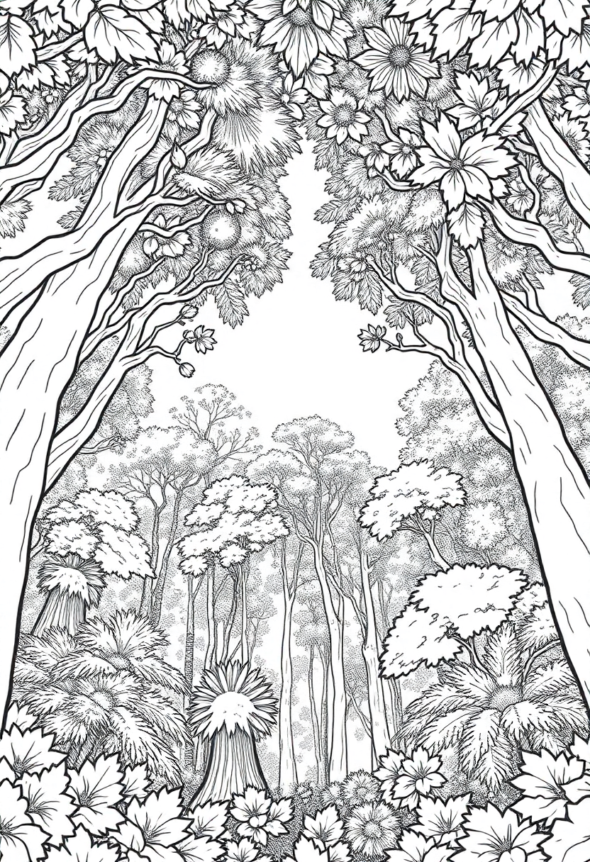 Intricate Forest Canopy coloring page, free printable