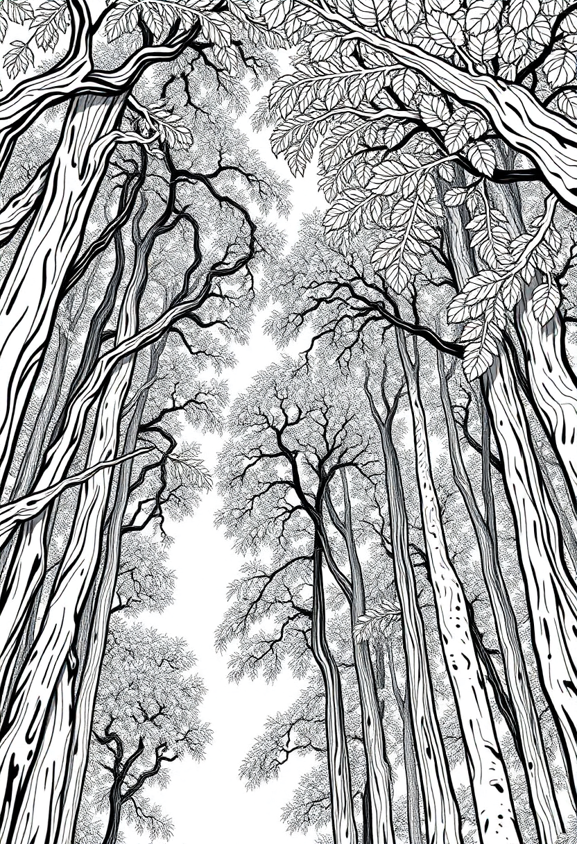 Intricate Forest Canopy coloring page, free printable