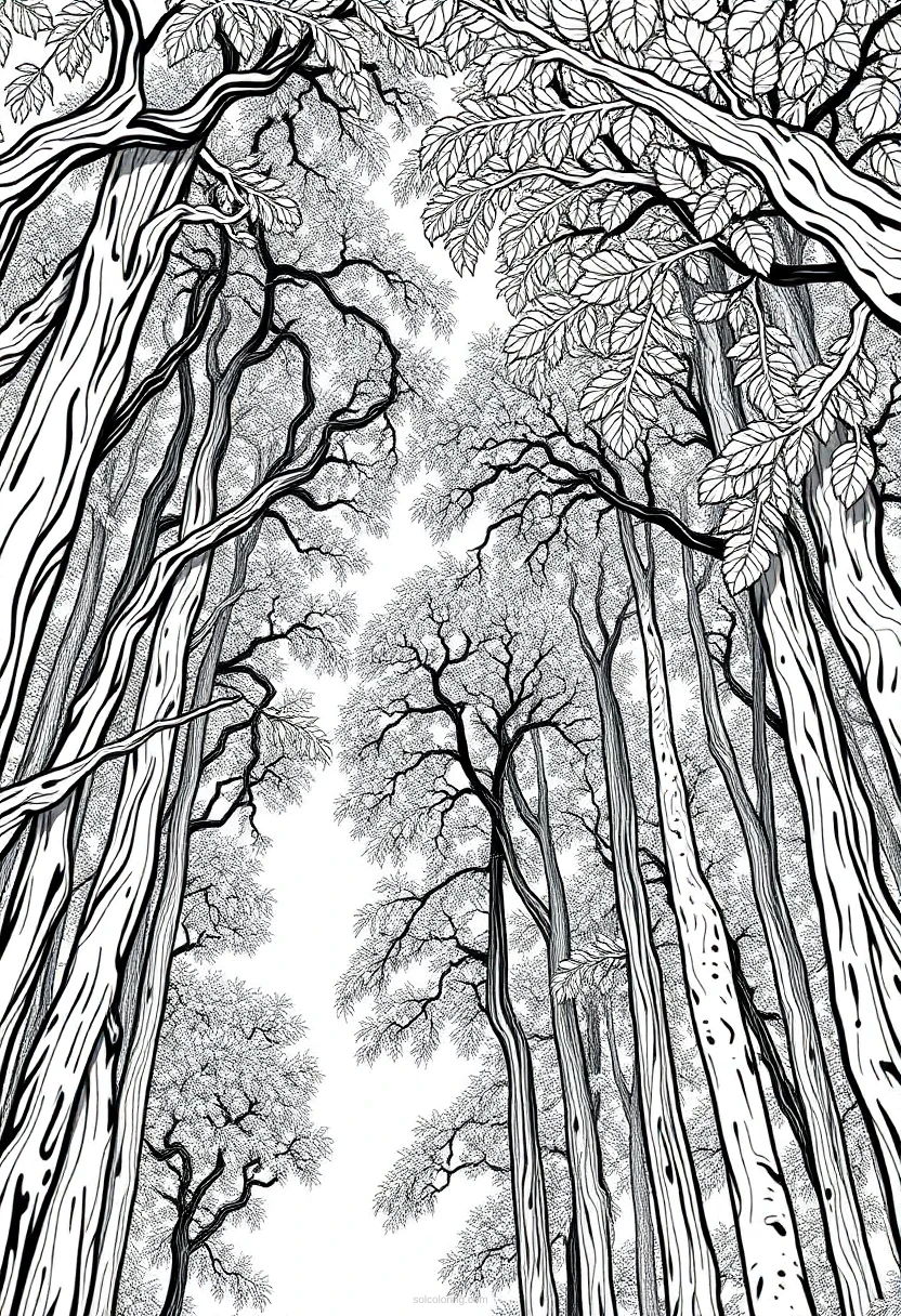 Intricate Forest Canopy coloring page for kids