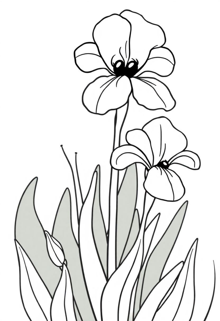 Iris Flowers in Bloom coloring page, free printable