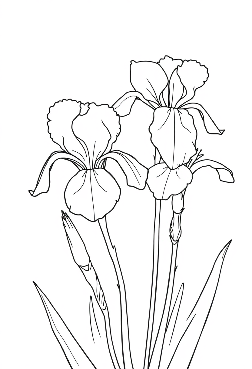 Iris Flowers In Bloom coloring pages
