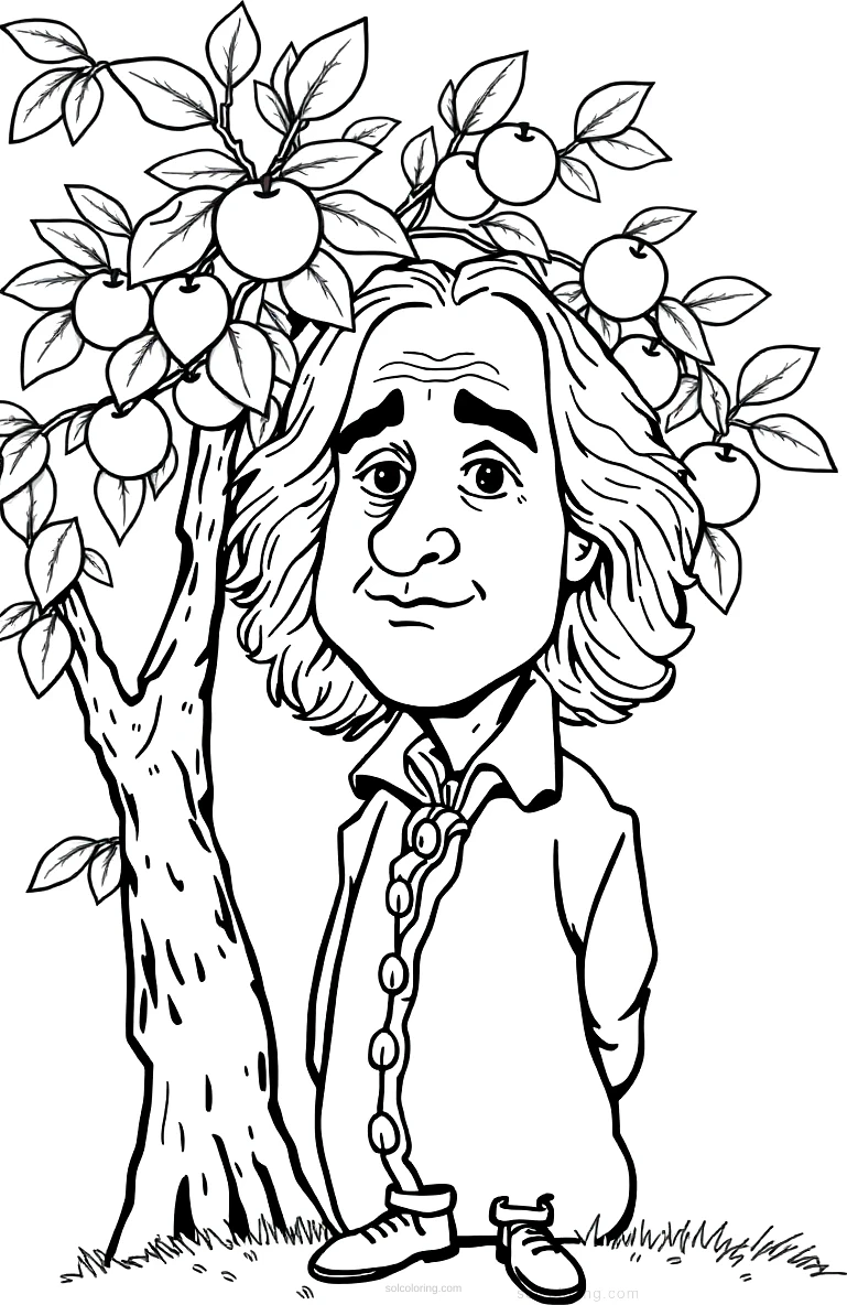 Isaac Newton Under Apple Tree coloring page for kids