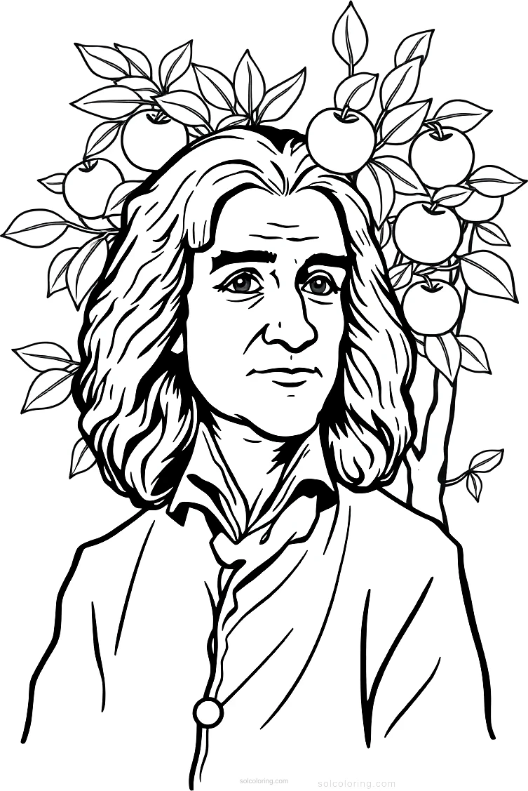 Isaac Newton Under Apple Tree coloring page for kids