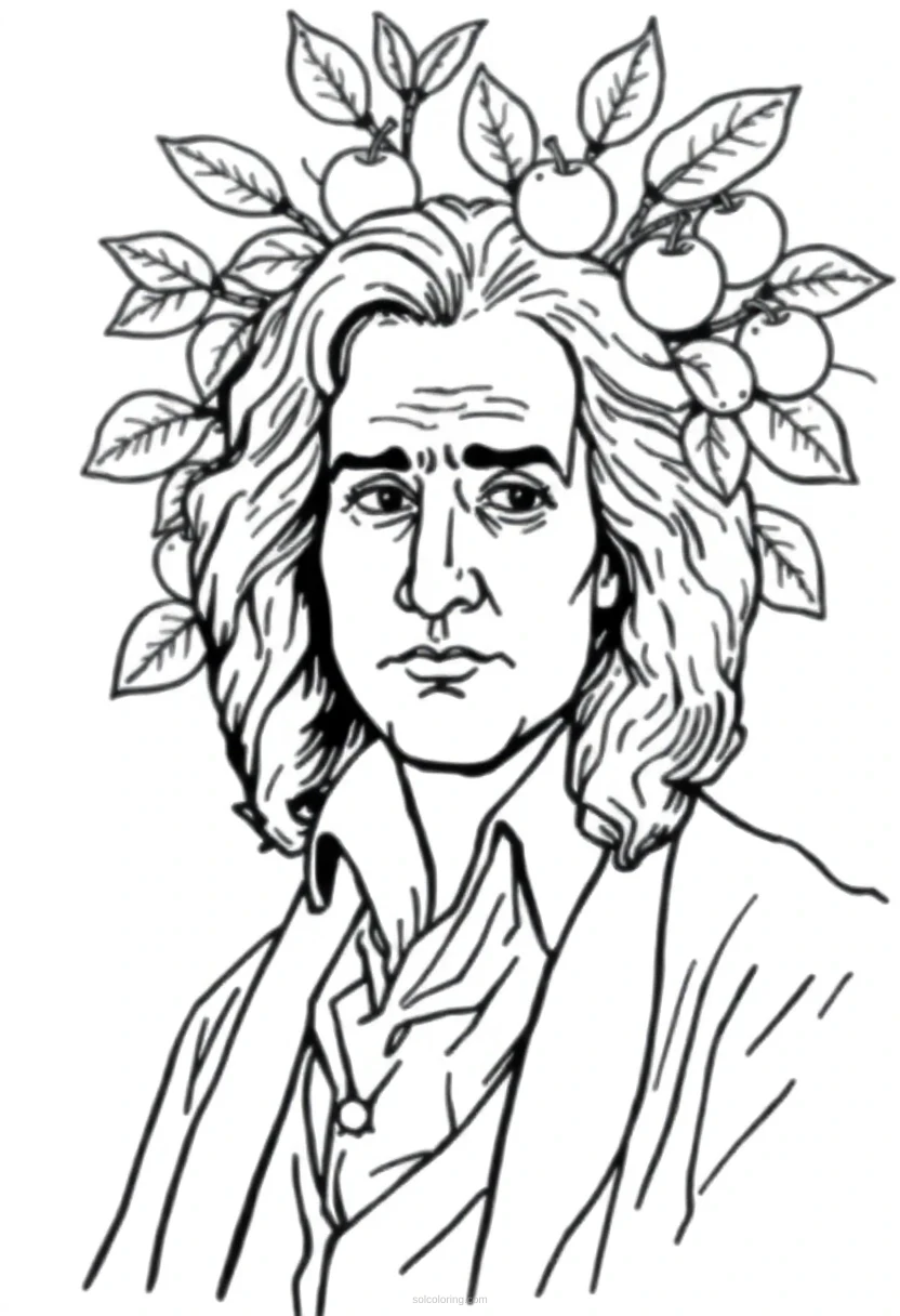 Isaac Newton Under Apple Tree coloring page for kids