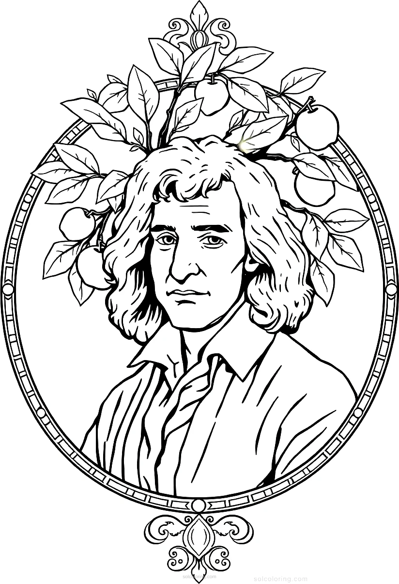 Isaac Newton Under Apple Tree coloring page for kids