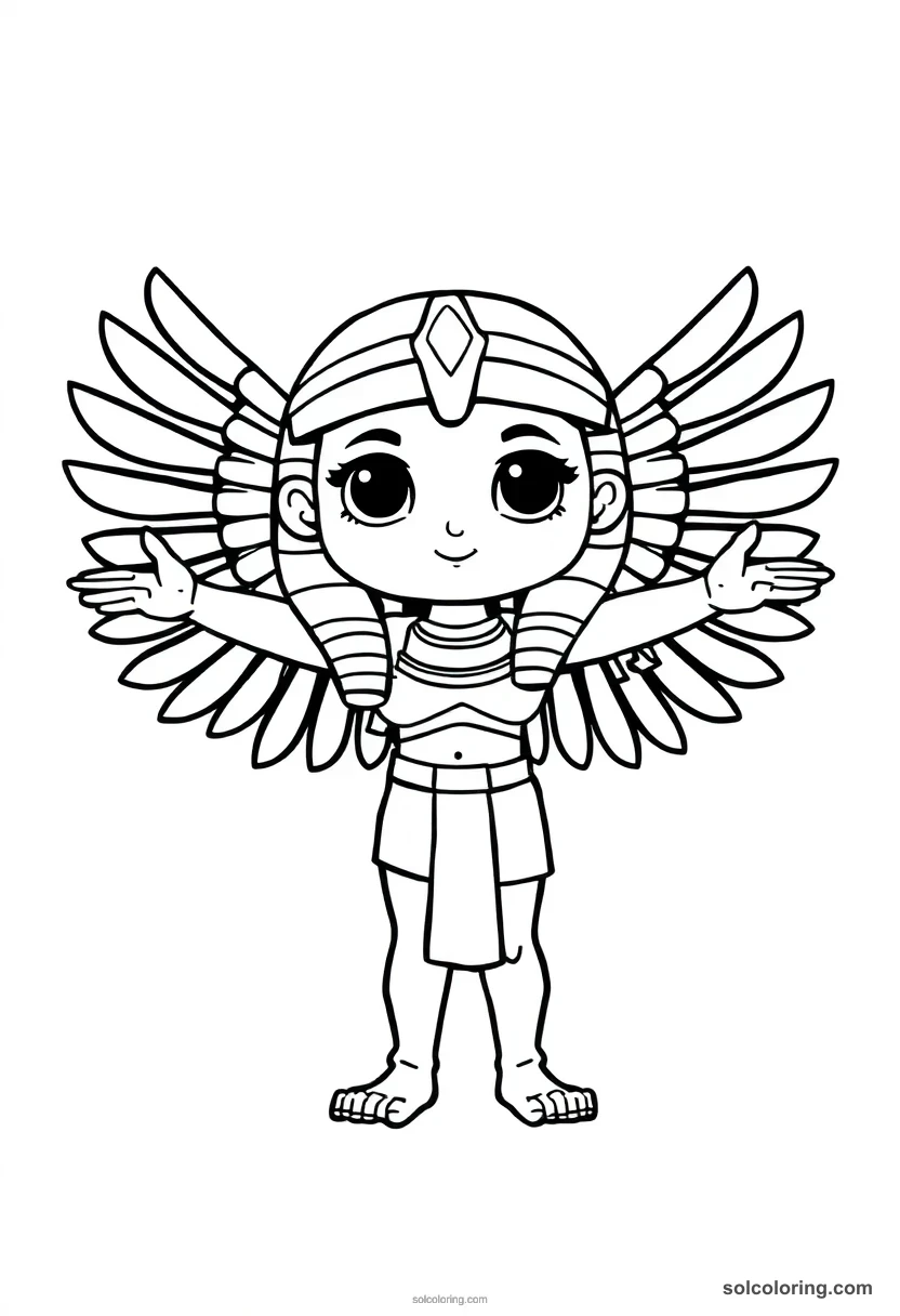 Chibi Isis with Outstretched Wings chibi coloring page for kids