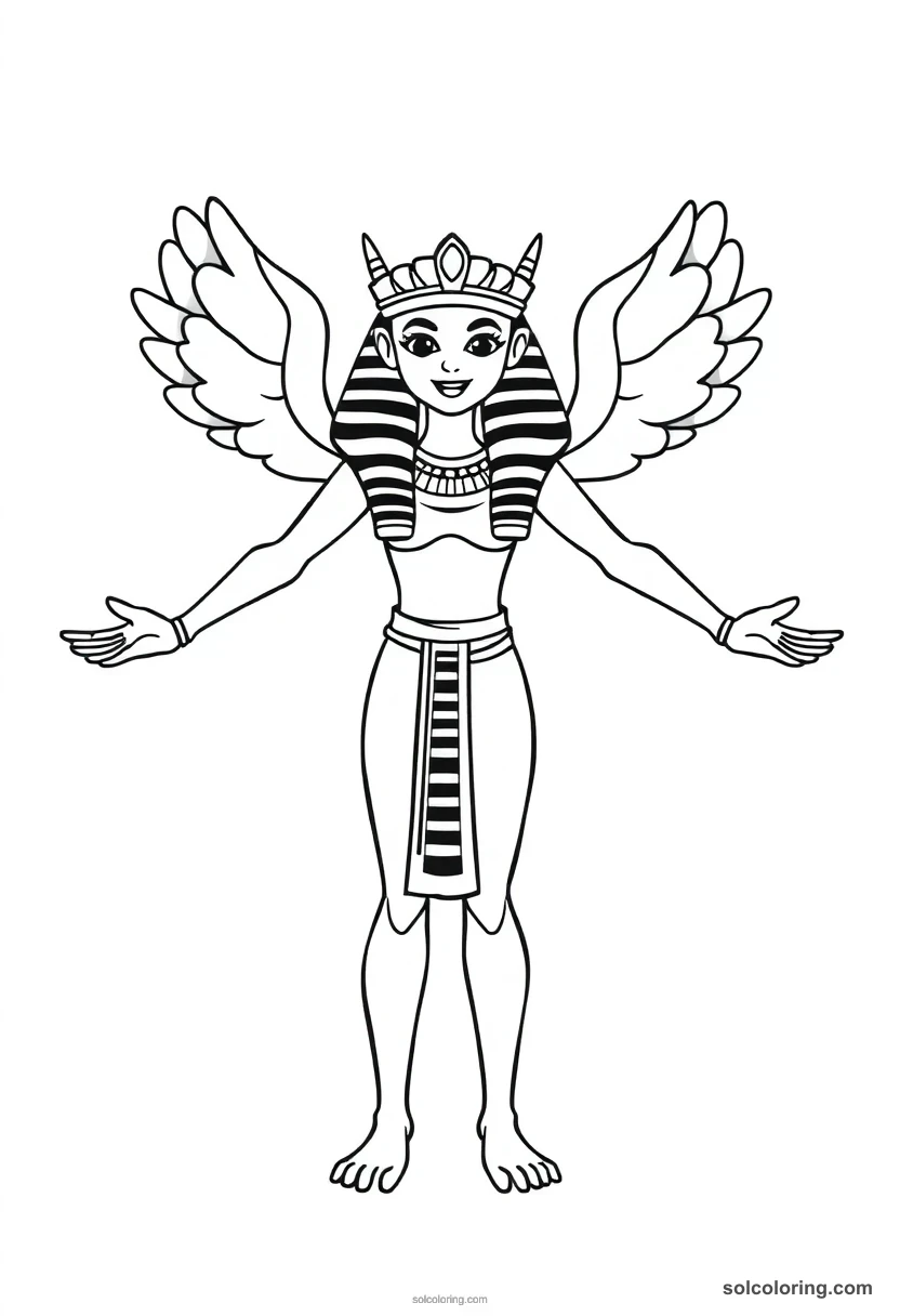 Cute Cartoon Isis with Outstretched Wings cute cartoon coloring page for kids