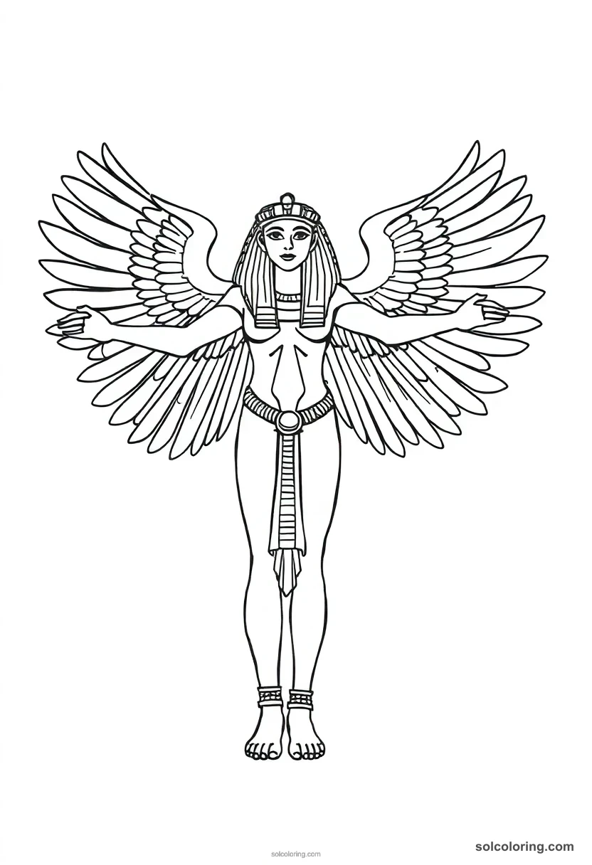 Isis with Outstretched Wings detailed coloring page for kids