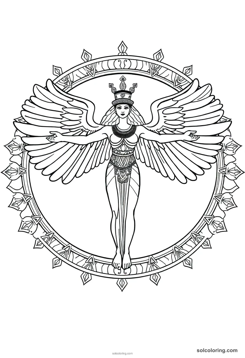 Mandala Isis with Outstretched Wings mandala coloring page for kids