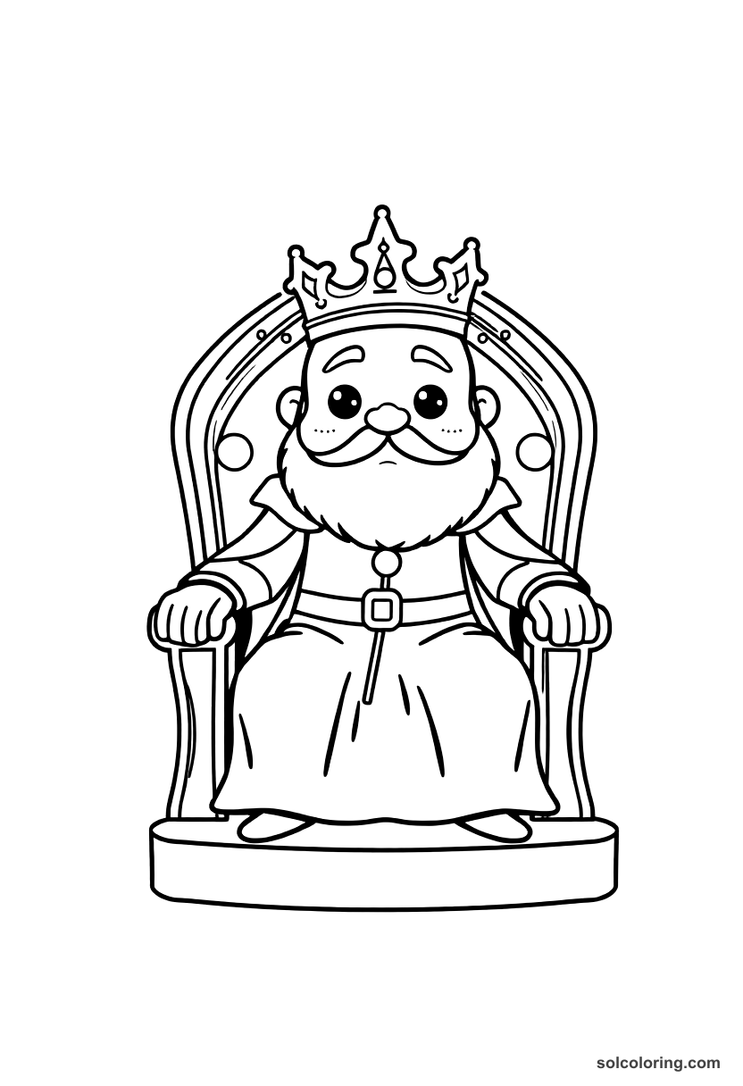 Cute Cartoon Ivan the Terrible Seated on the Throne coloring page, free printable cute cartoon style