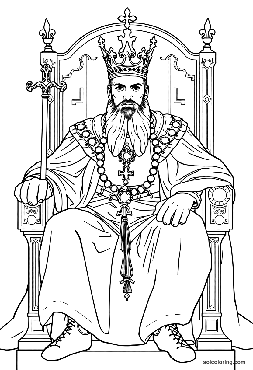 Ivan the Terrible Seated on the Throne coloring page, free printable detailed style