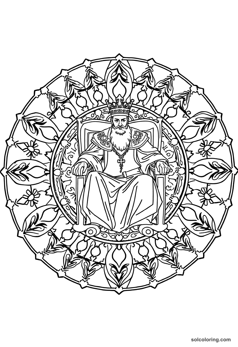 Mandala Ivan the Terrible Seated on the Throne coloring page, free printable mandala style