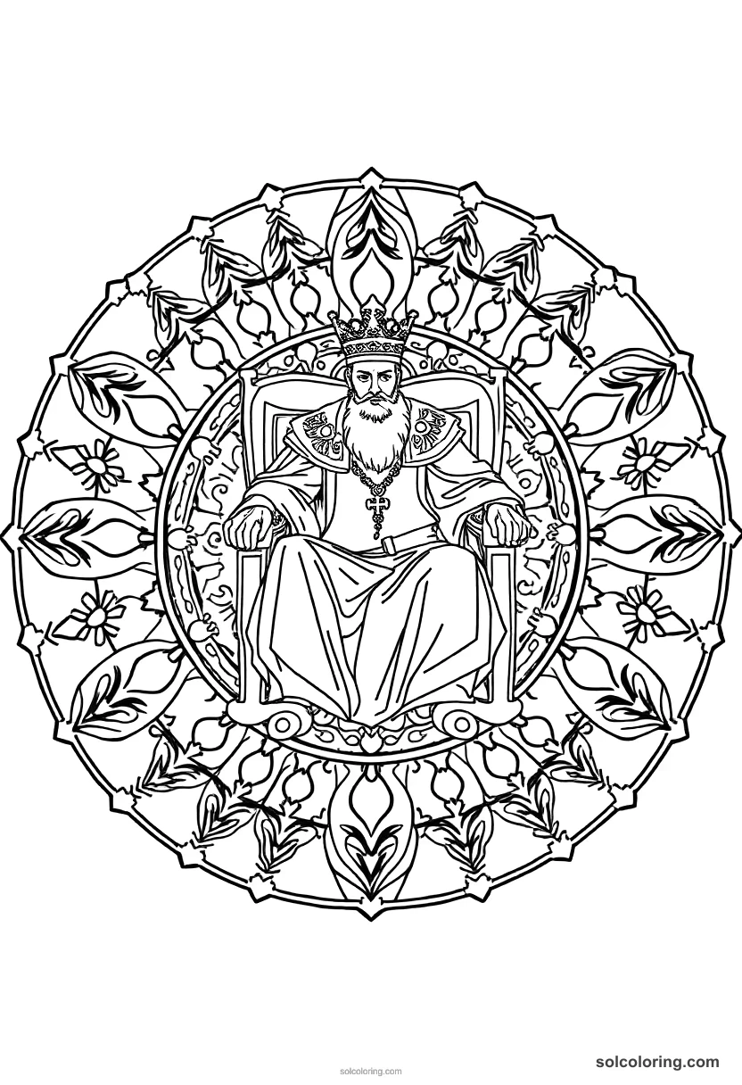 Ivan the Terrible Seated on the Throne mandala coloring page for kids