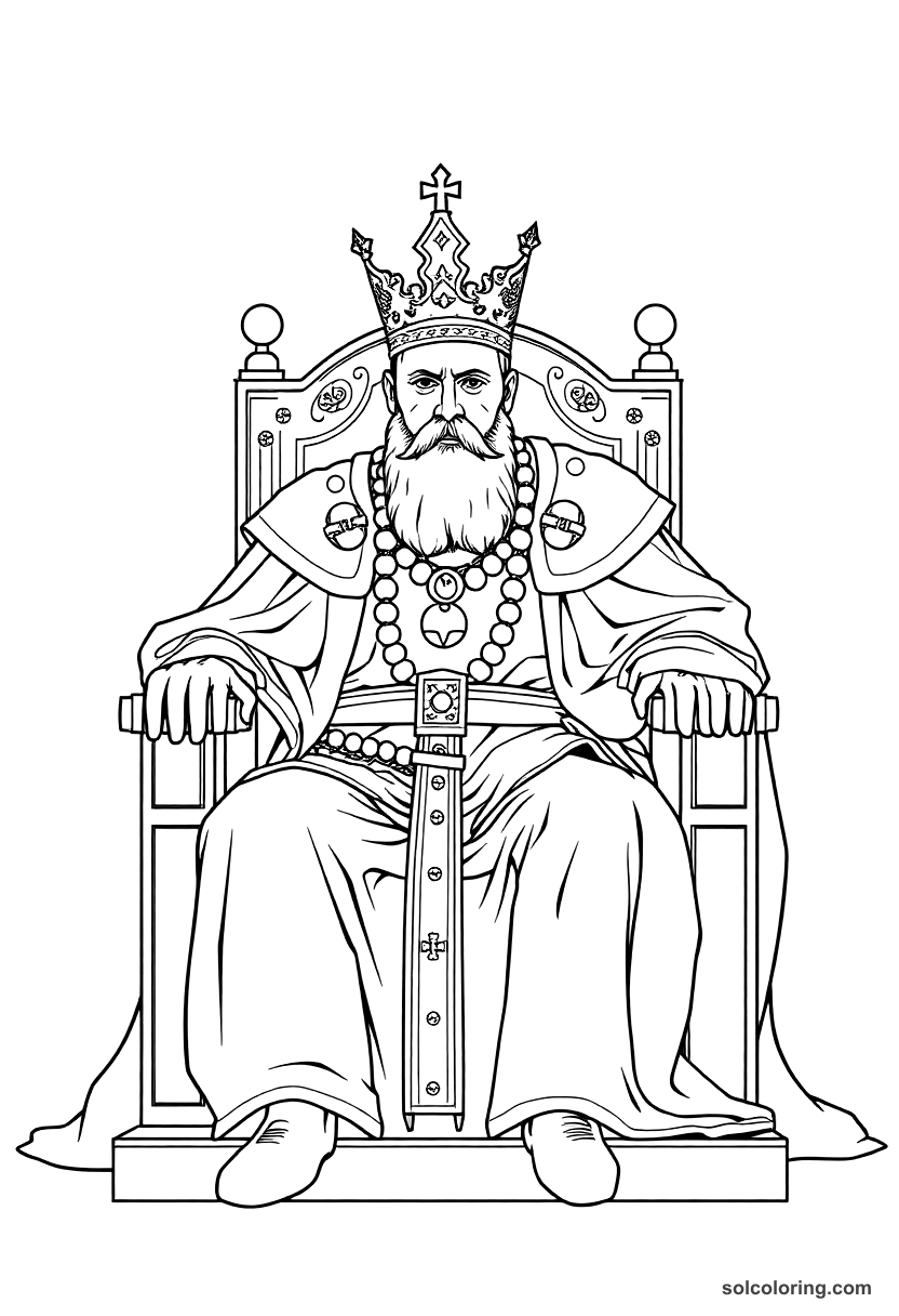 Ivan the Terrible Seated on the Throne coloring page, free printable realistic style
