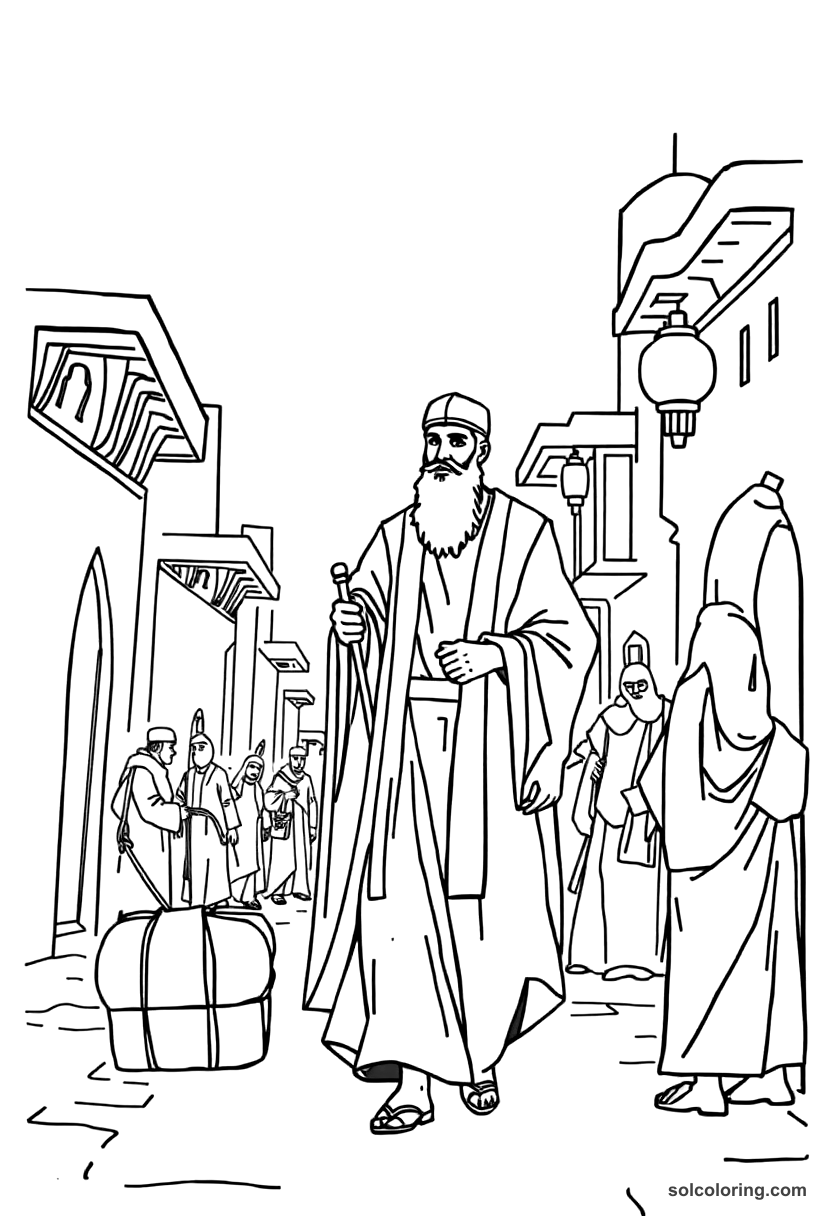 Ja Far The Vizier Walking The Streets Of Baghdad coloring pages