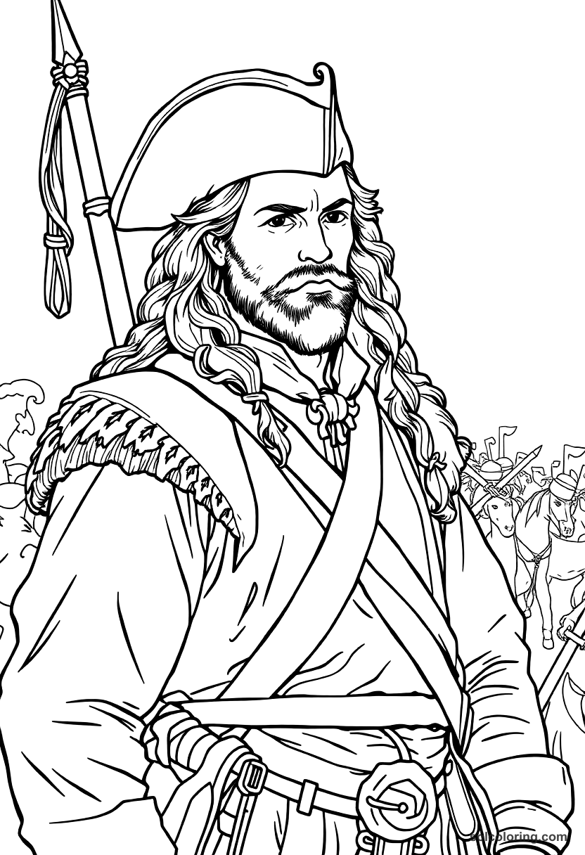 Jacobite Scottish Highland Battle coloring page, free printable detailed style