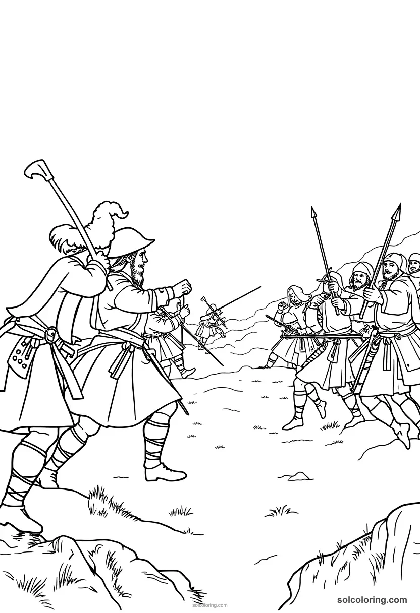 Simple Jacobite Scottish Highland Battle simple coloring page for kids