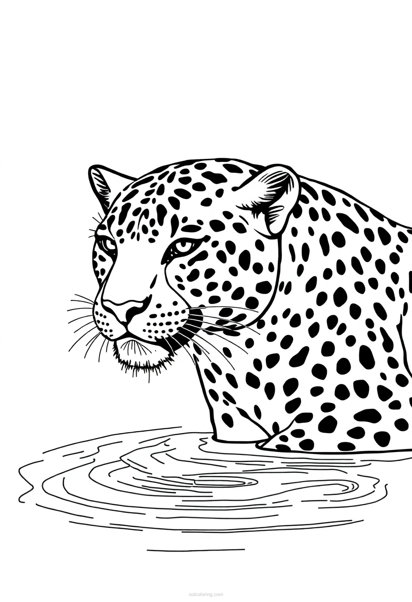Jaguar By Water coloring page for kids
