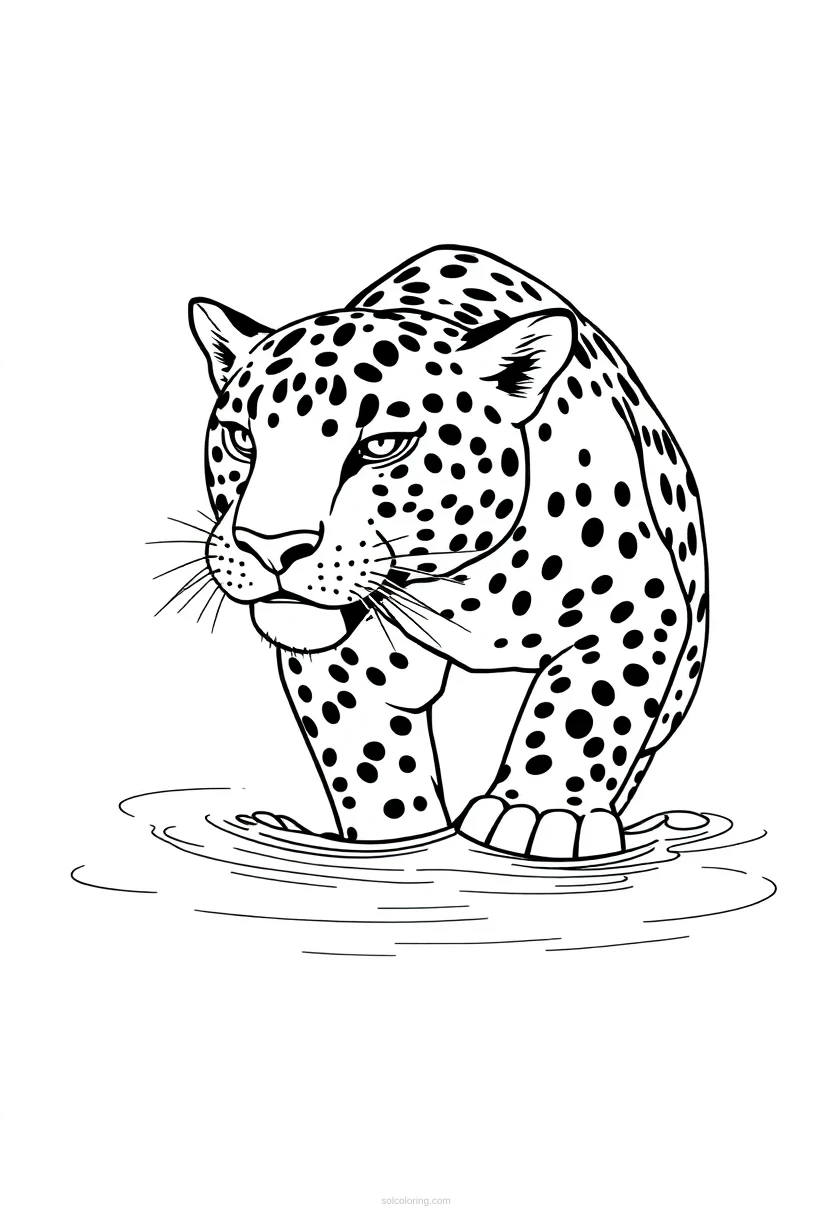 Jaguar By Water coloring page for kids