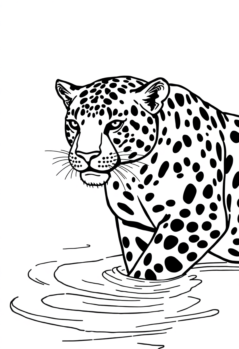 Jaguar by Water coloring page, free printable