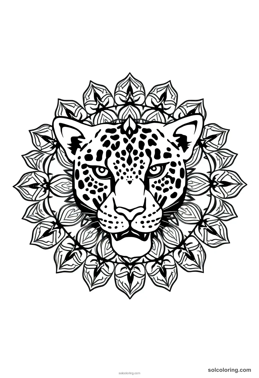 Jaguar mandala coloring page for kids