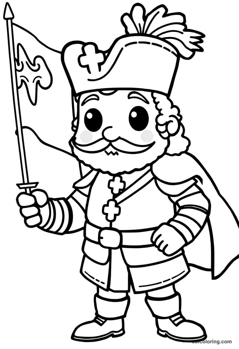 Cute Cartoon Jan III Sobieski at the Battle of Vienna coloring page, free printable cute cartoon style