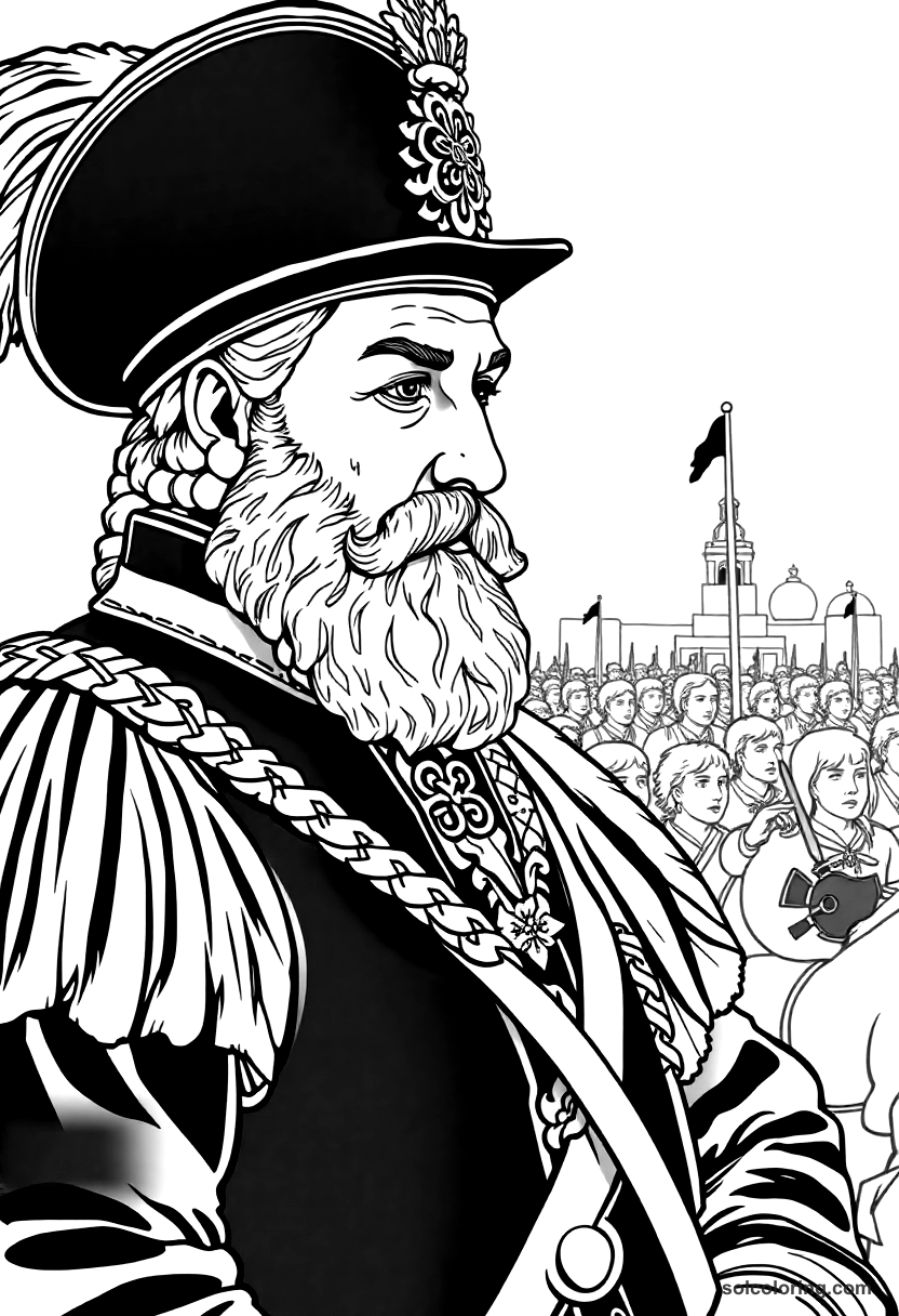 Jan III Sobieski at the Battle of Vienna coloring page, free printable detailed style
