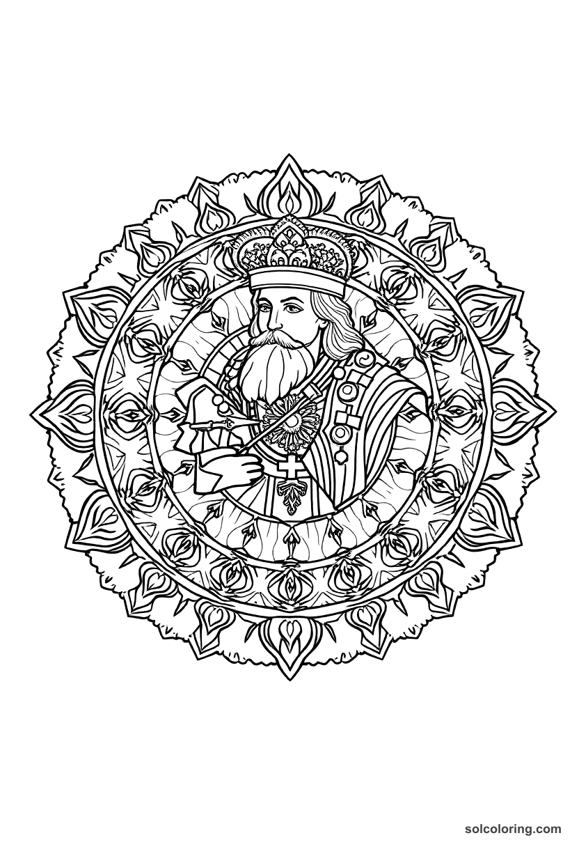 Mandala Jan III Sobieski at the Battle of Vienna coloring page, free printable mandala style