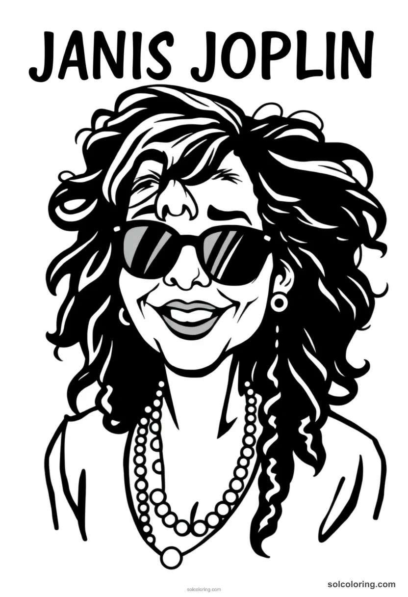 Caricature Janis Joplin caricature coloring page for kids