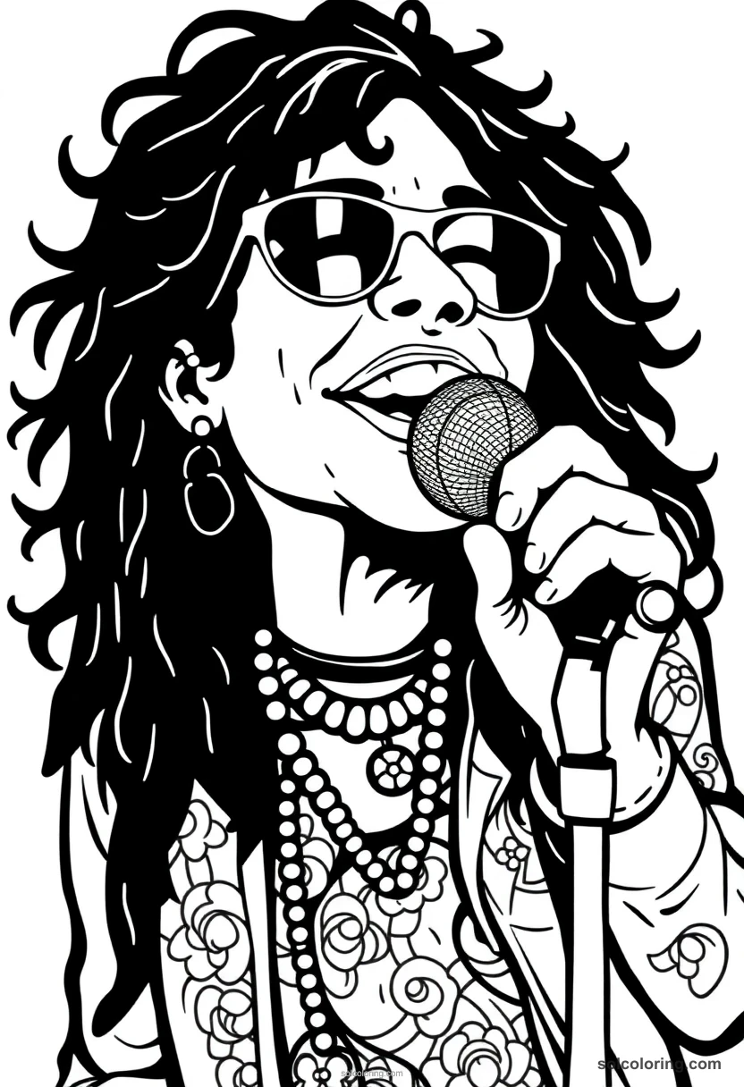 Silhouette Janis Joplin silhouette coloring page for kids