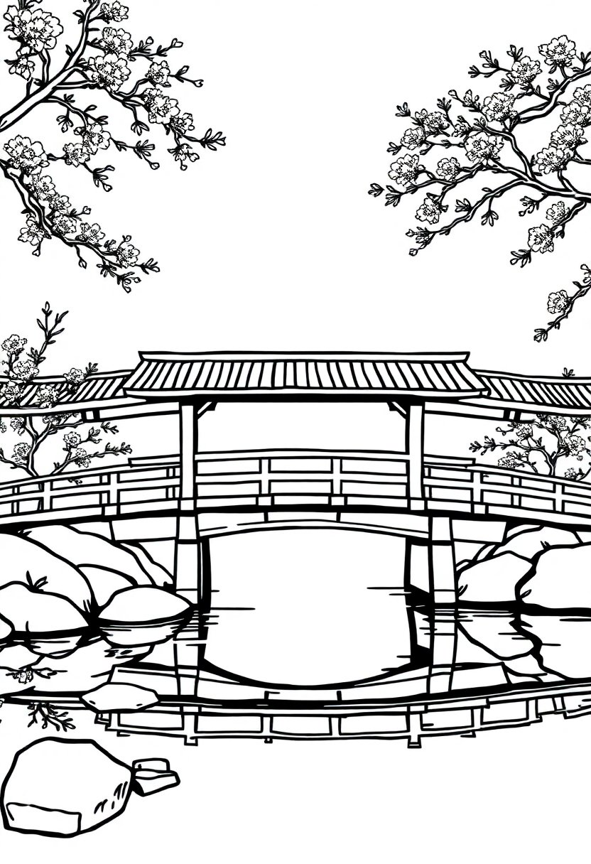 Japanese Bridge Over Water coloring pages