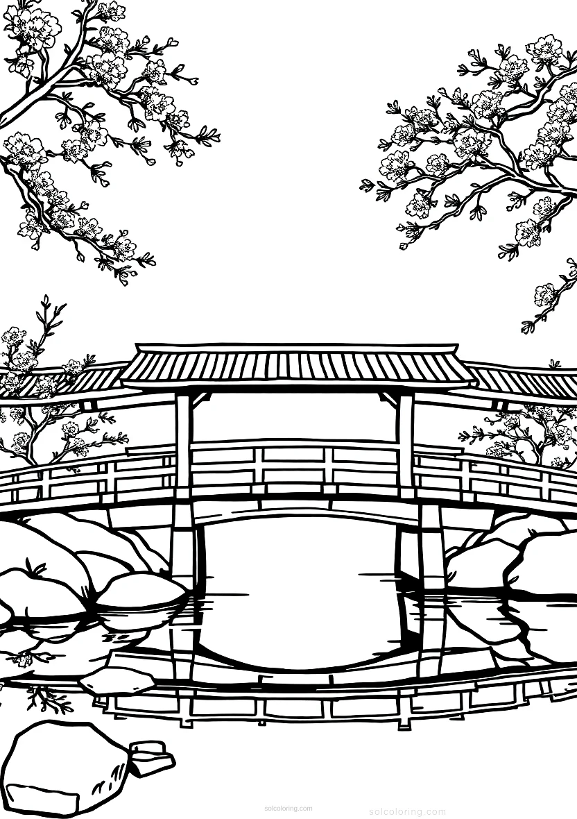 Japanese Bridge Over Water coloring pages