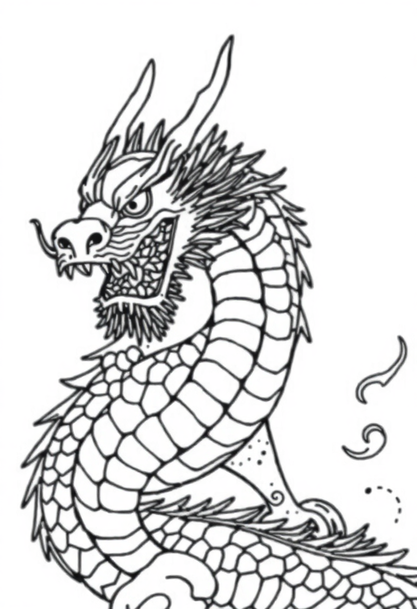 Japanese Dragon coloring page, free printable