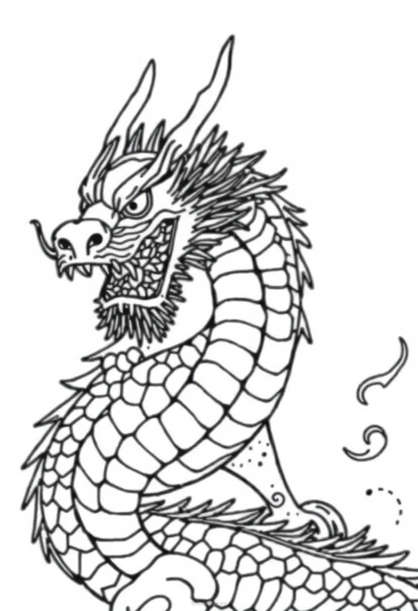 Japanese Dragon coloring page for kids