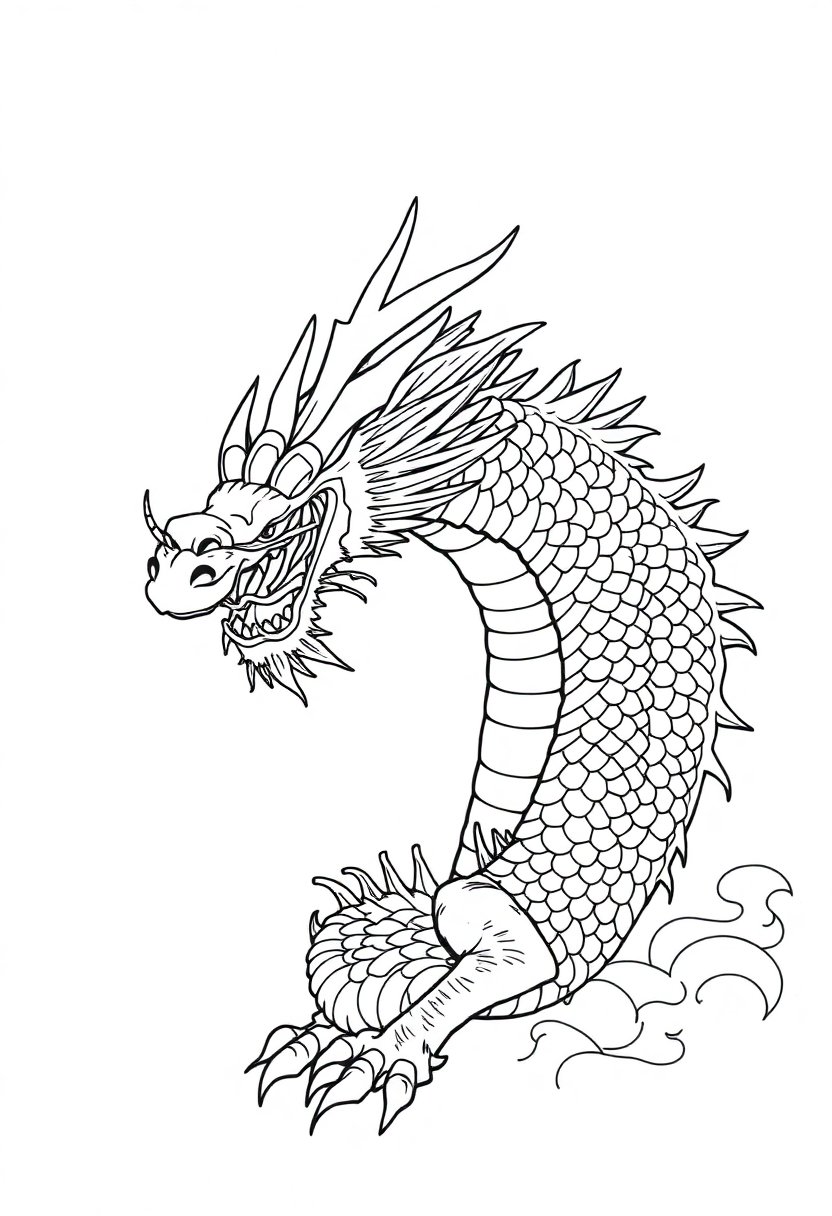 Japanese Dragon coloring page, free printable