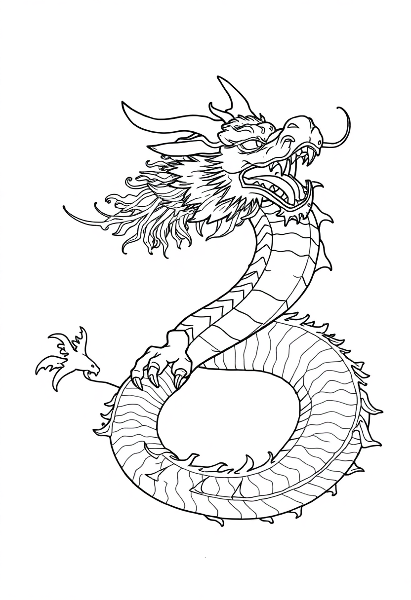 Japanese Dragon coloring page, free printable