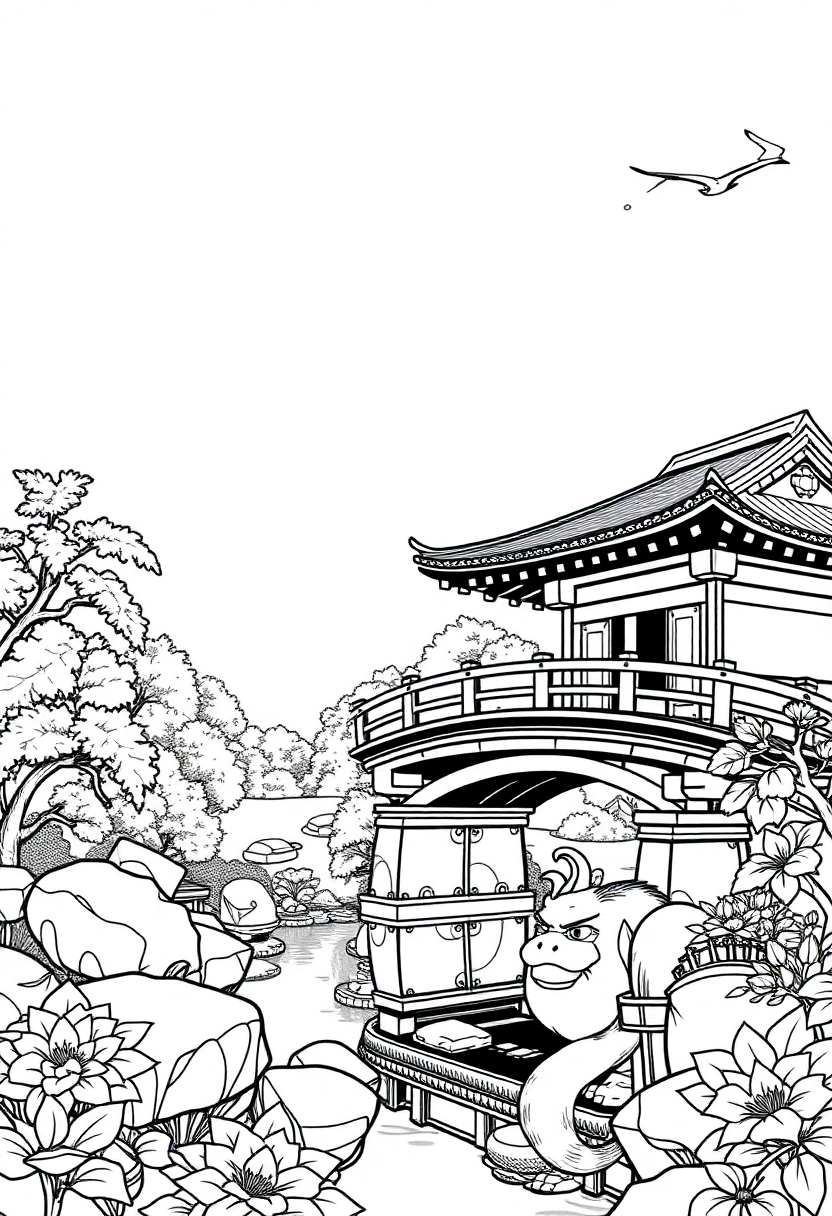 Japanese Garden With Bridge coloring pages