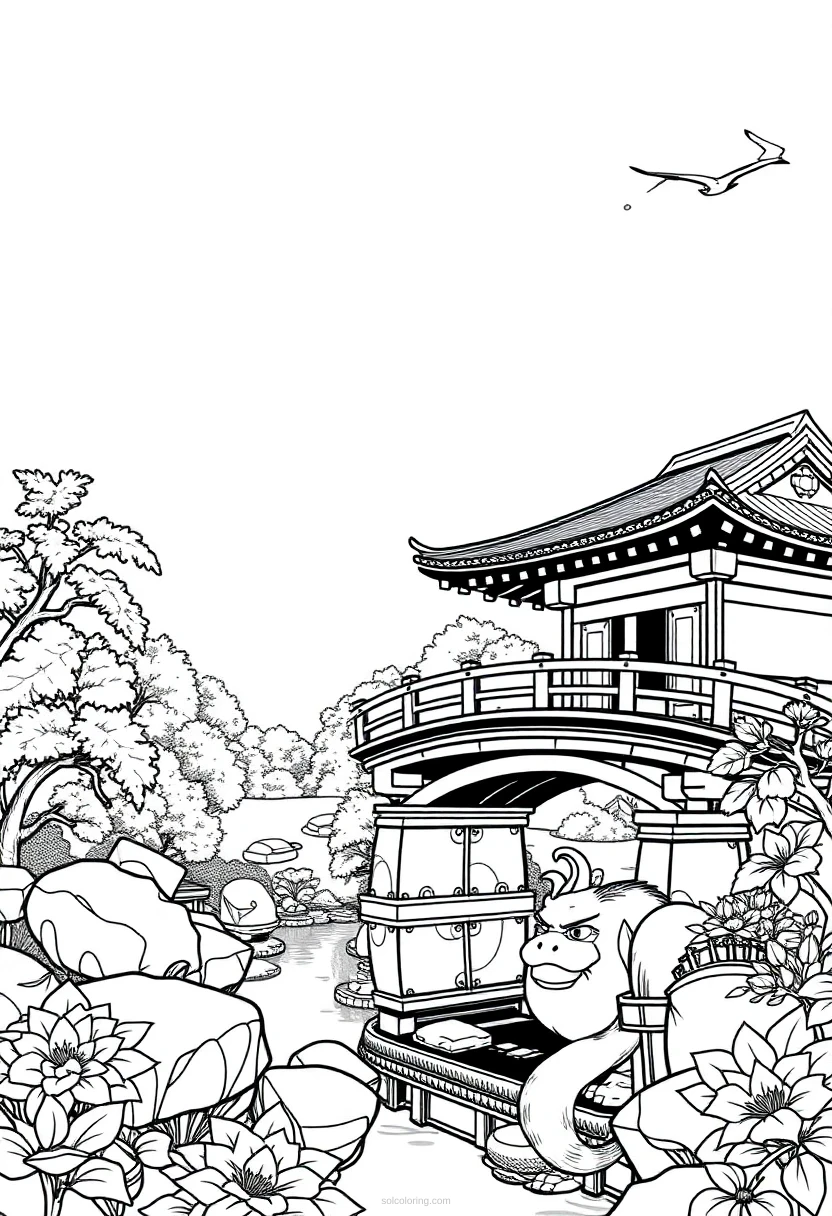 Japanese Garden With Bridge coloring pages