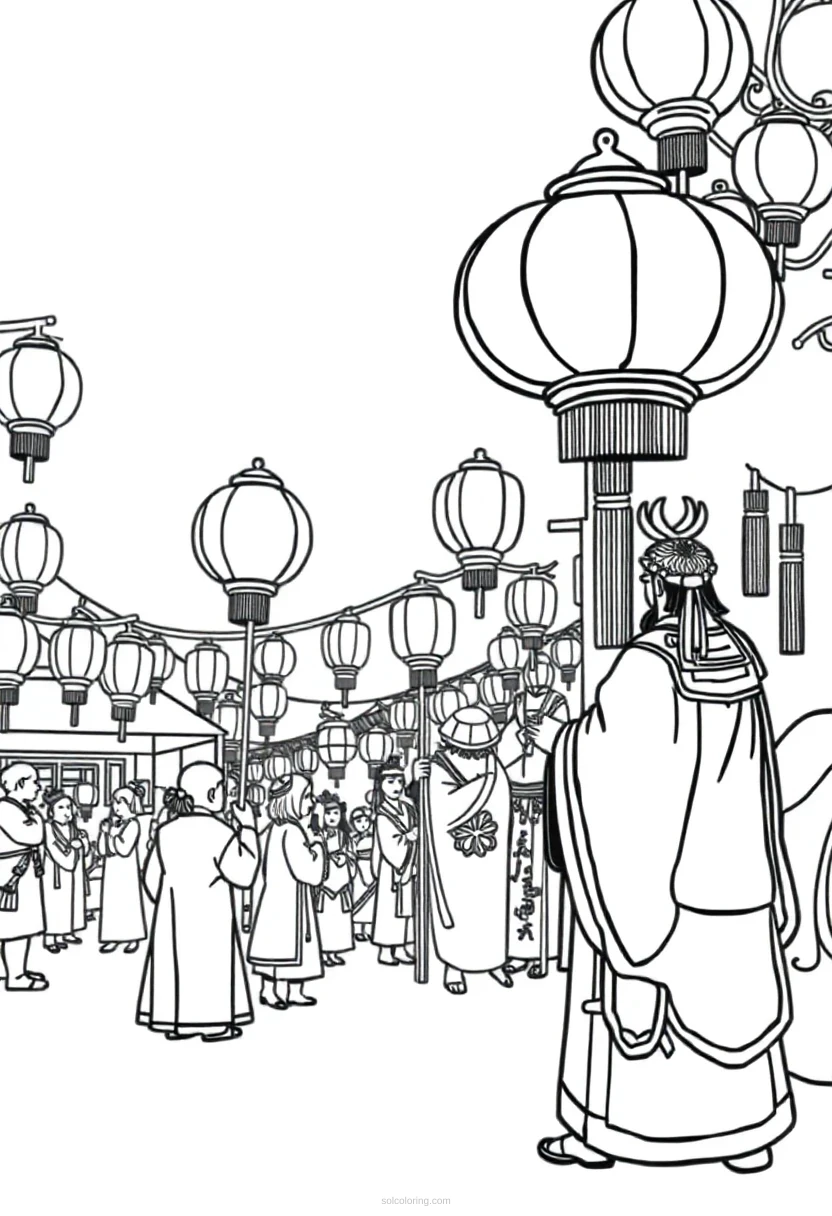 Japanese Lantern Festival coloring page for kids