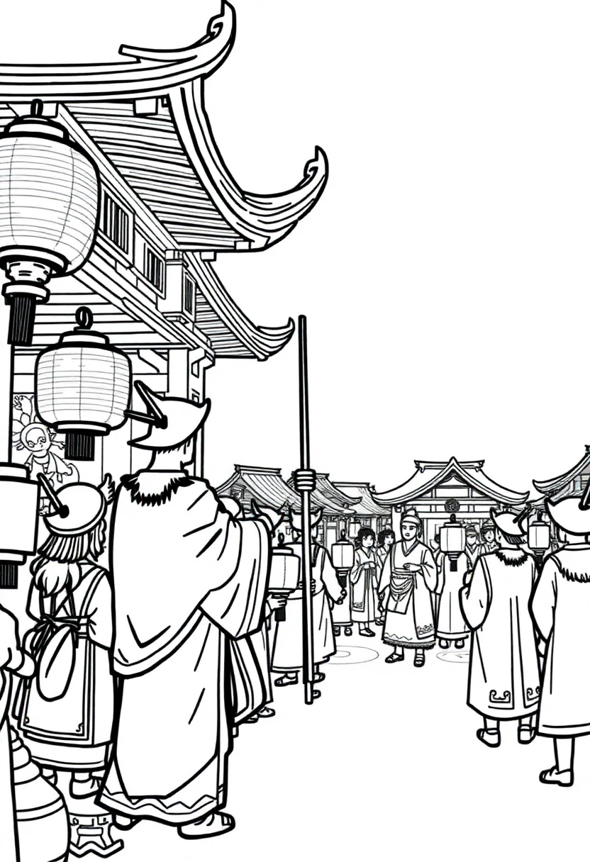 Japanese Lantern Festival coloring page, free printable