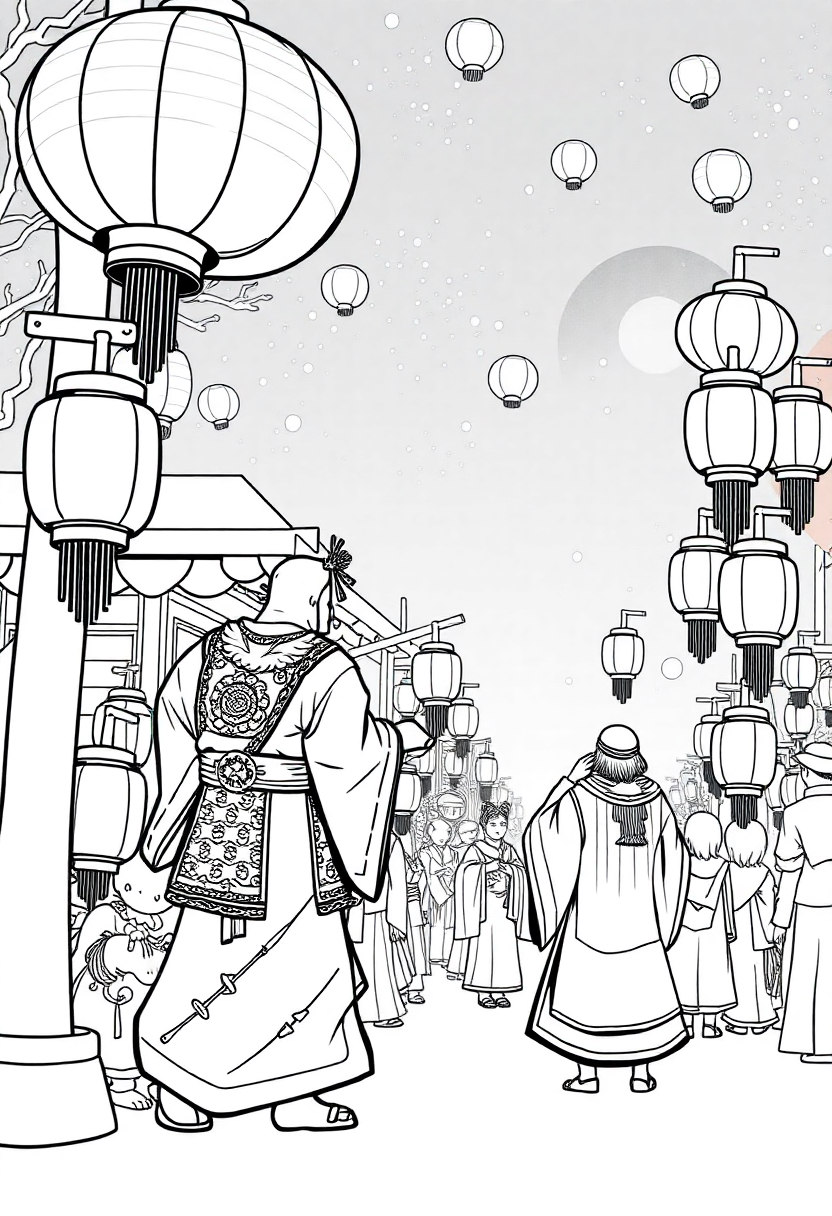 Japanese Lantern Festival coloring page, free printable
