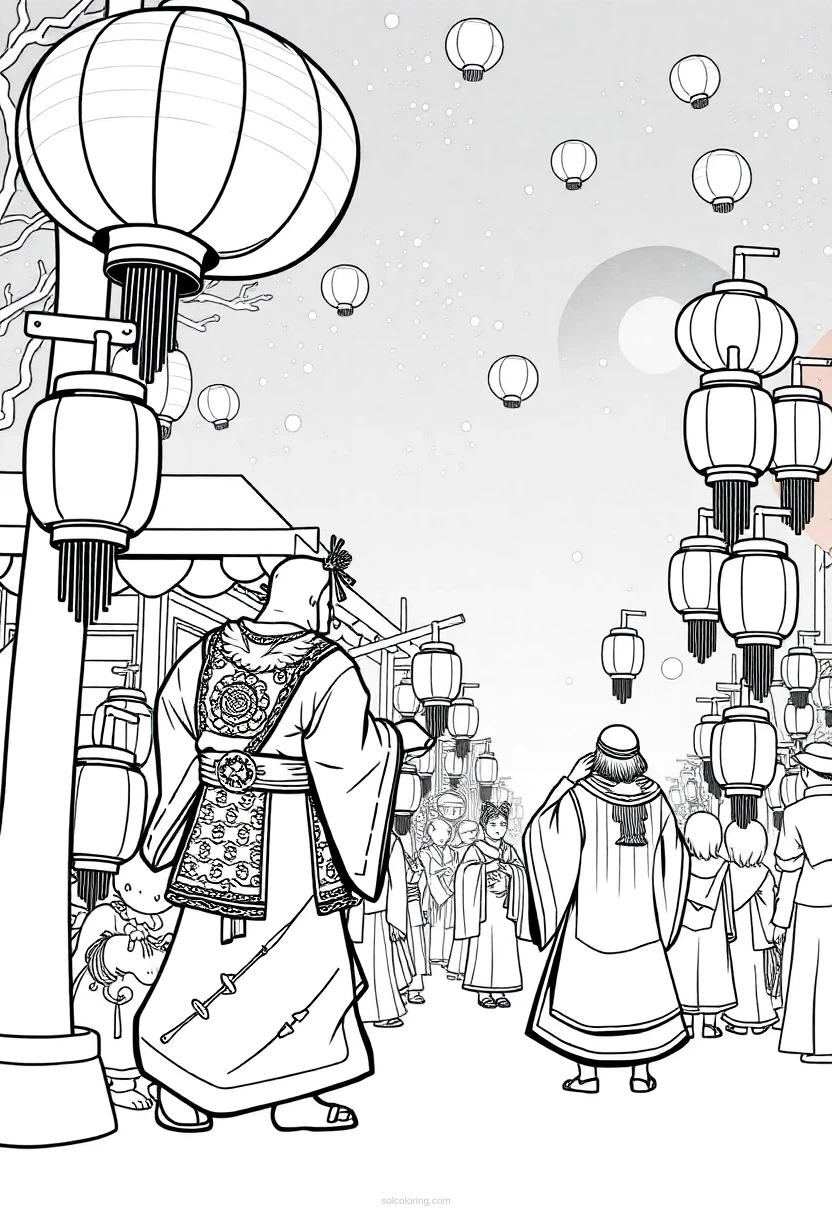 Japanese Lantern Festival coloring page for kids