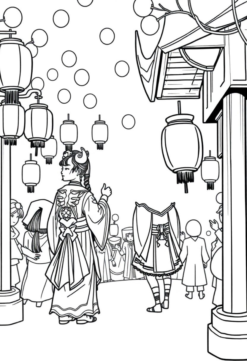 Japanese Lantern Festival coloring page, free printable