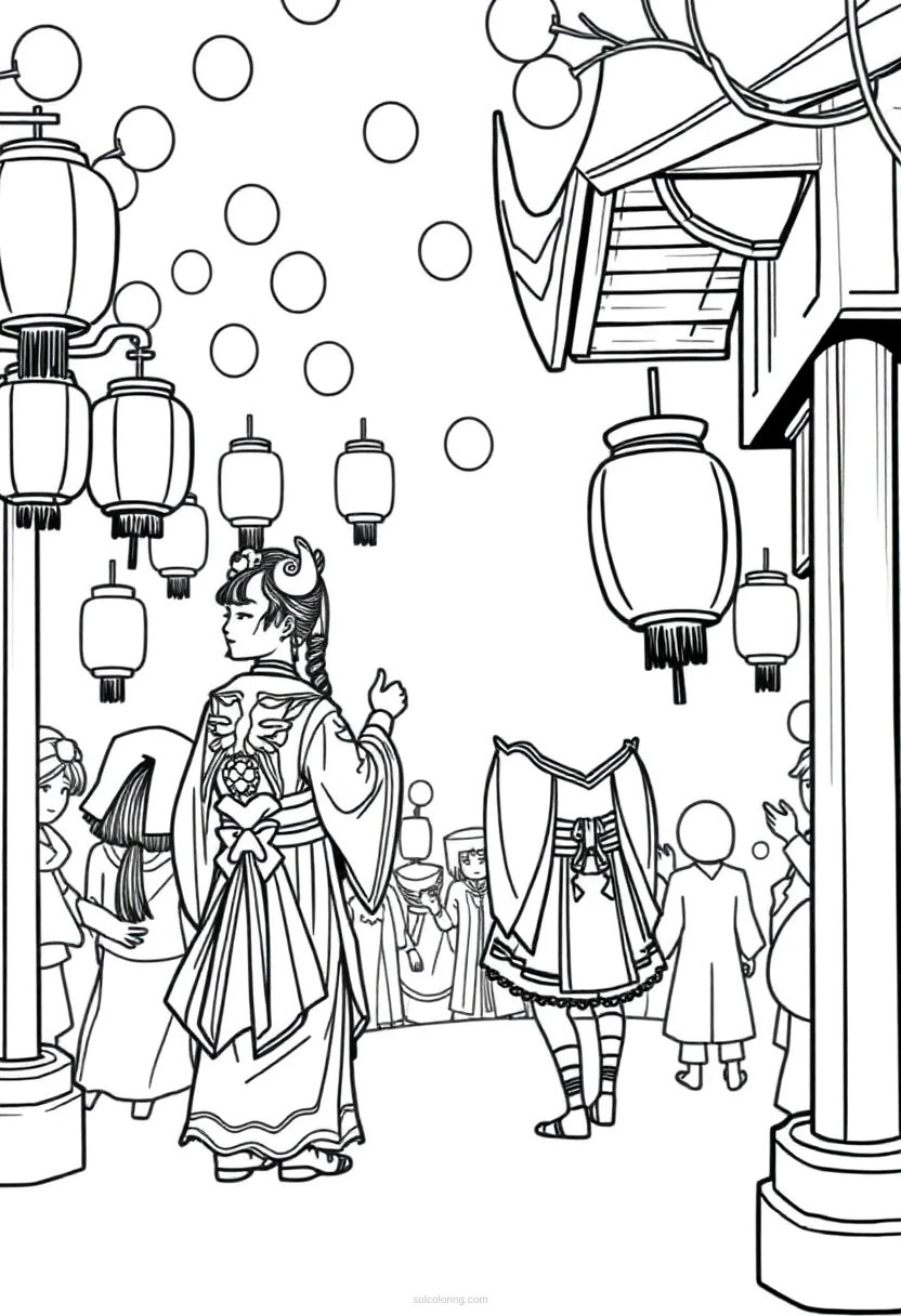 Japanese Lantern Festival coloring page for kids