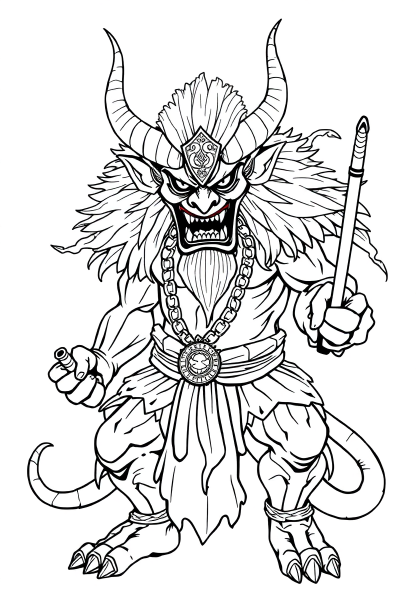 Japanese Oni Demon coloring page, free printable