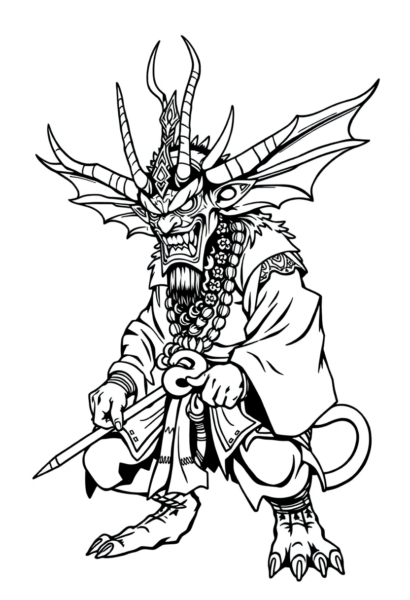 Japanese Oni Demon coloring page, free printable