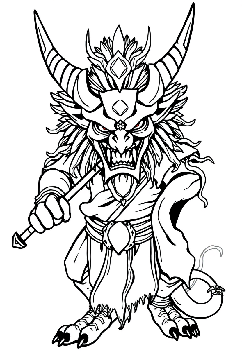 Japanese Oni Demon coloring page, free printable