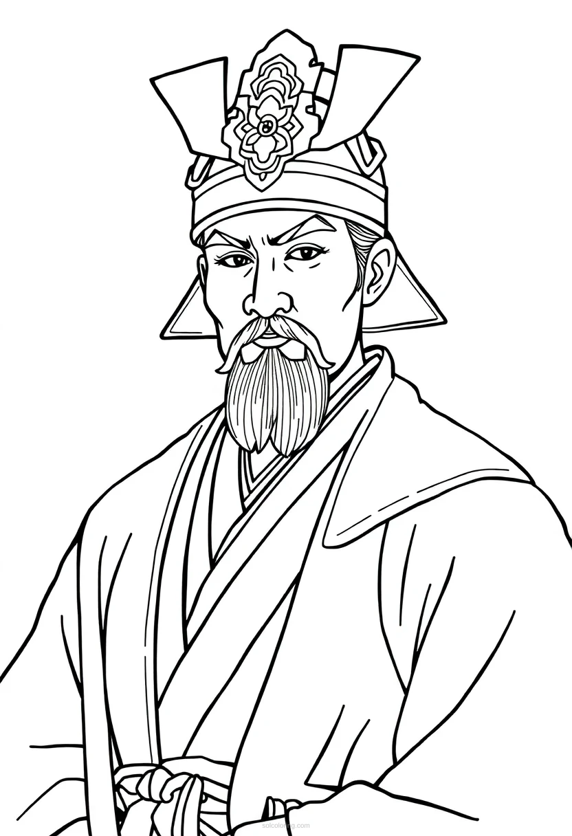 Japanese Shogun coloring page for kids